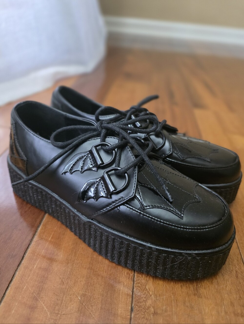 Strange Cvlt Krypt Black Spider Web Bat Platform Creepers Womens 7 Gothic Punk
